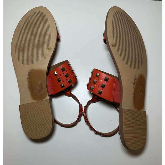Arturo Chiang Orange Gold Studded Leather Flat Ankle Strap Sandals Women's 9M - Picture 10 of 10